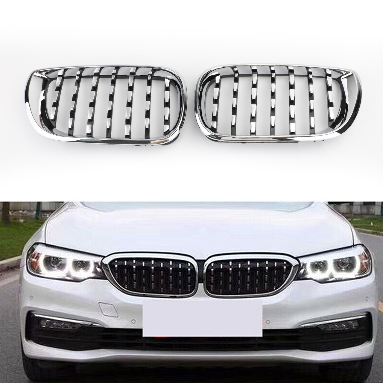 Pair Chrome Diamond Grille For BMW E46 Touring 4-Door BMW E46 Saloon 4-Door 02-05 Facelift Chrome