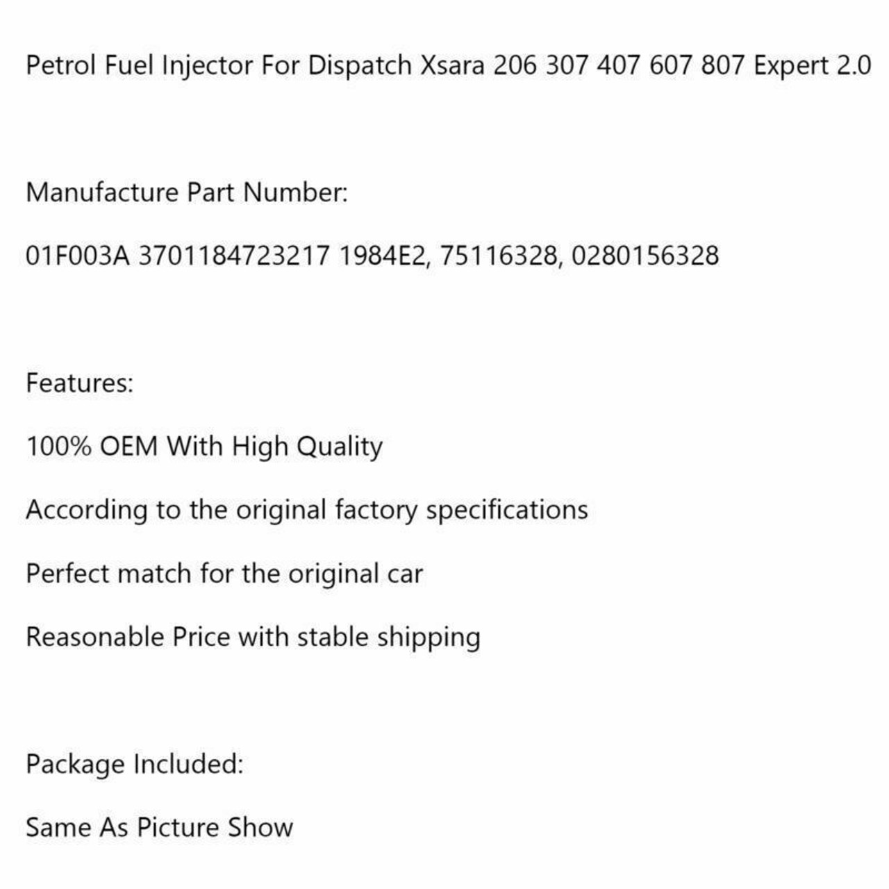 Fuel Injectors 8pcs For Peugeot 206 307 406 407 607 806 807 EXPERT Black