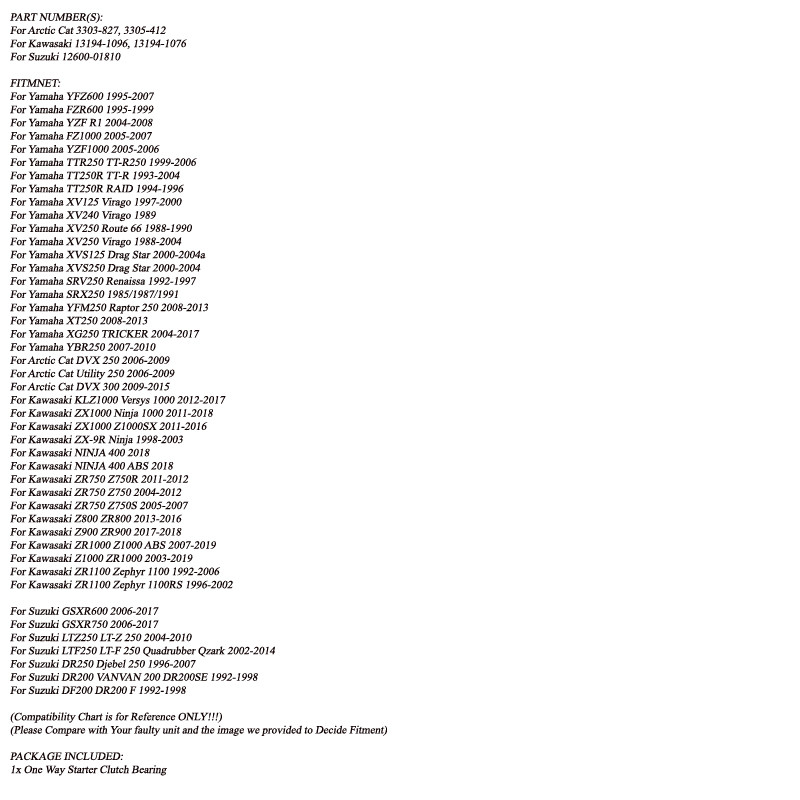 Reinforced One Way Starter Clutch Bearing For Suzuki KLZ1000 ZX1000 ZX1000 NINJA ZR750 Z800 Z900 ZR1100