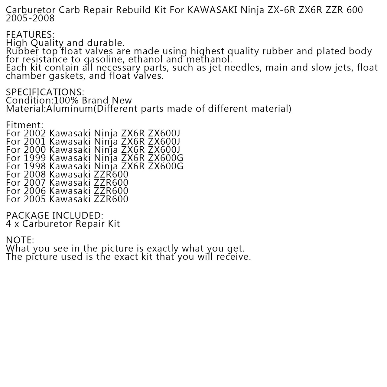 4x Carburetor Carb Repair Rebuild Kit For KAWASAKI Ninja ZX6R