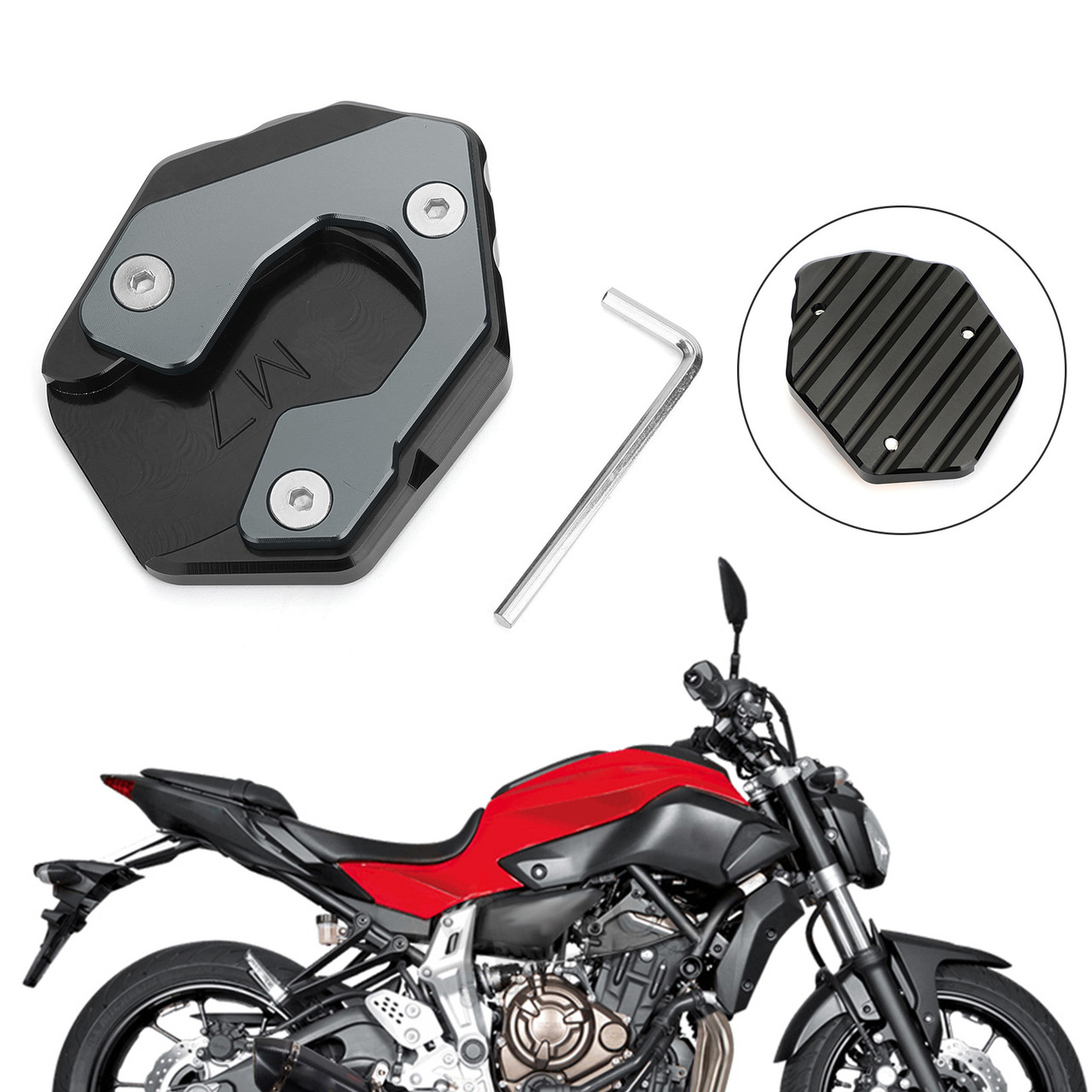 Side Stand Extension Kickstand Enlarger Plate For Yamaha MT-07 FZ-07 Titanium