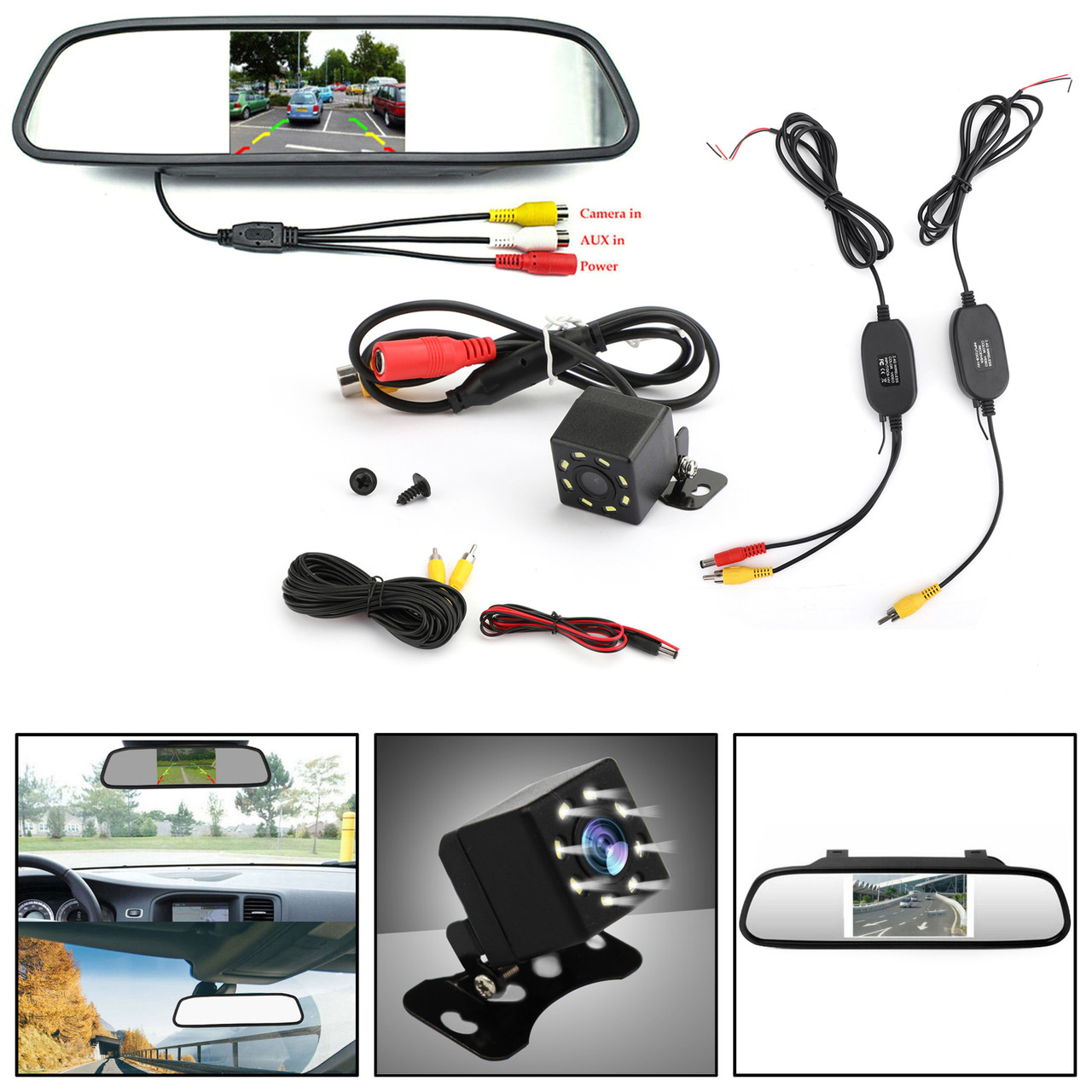 2.4GHz Wireless Video Transmitter and Receiver + 8LED Camera + Car Monitor Kit