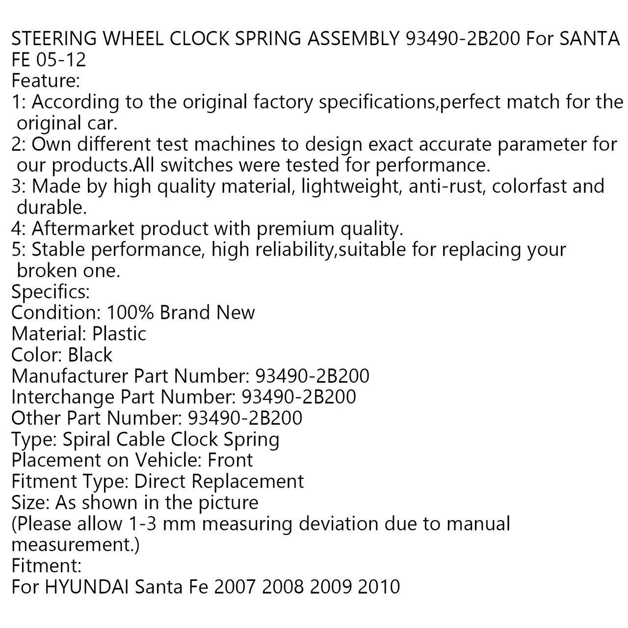 Zero STEERING WHEEL CLOCK SPRING ASSEMBLY 93490-2B200 For HYUNDAI