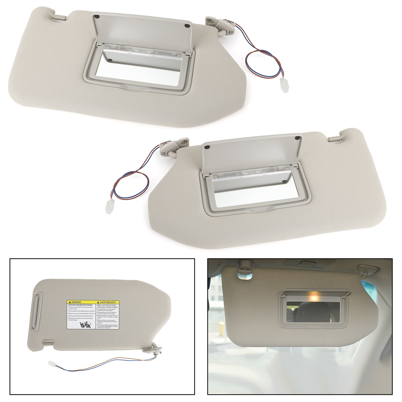 Left+Right Sun Visor For Nissan 13-18 Pathfinder 14-17 Infiniti QX60 w/Lamp Gray