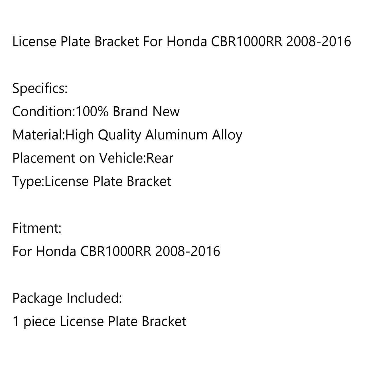 Rear License Plate Holder Bracket For Honda CBR1000RR 2008-2016 Black