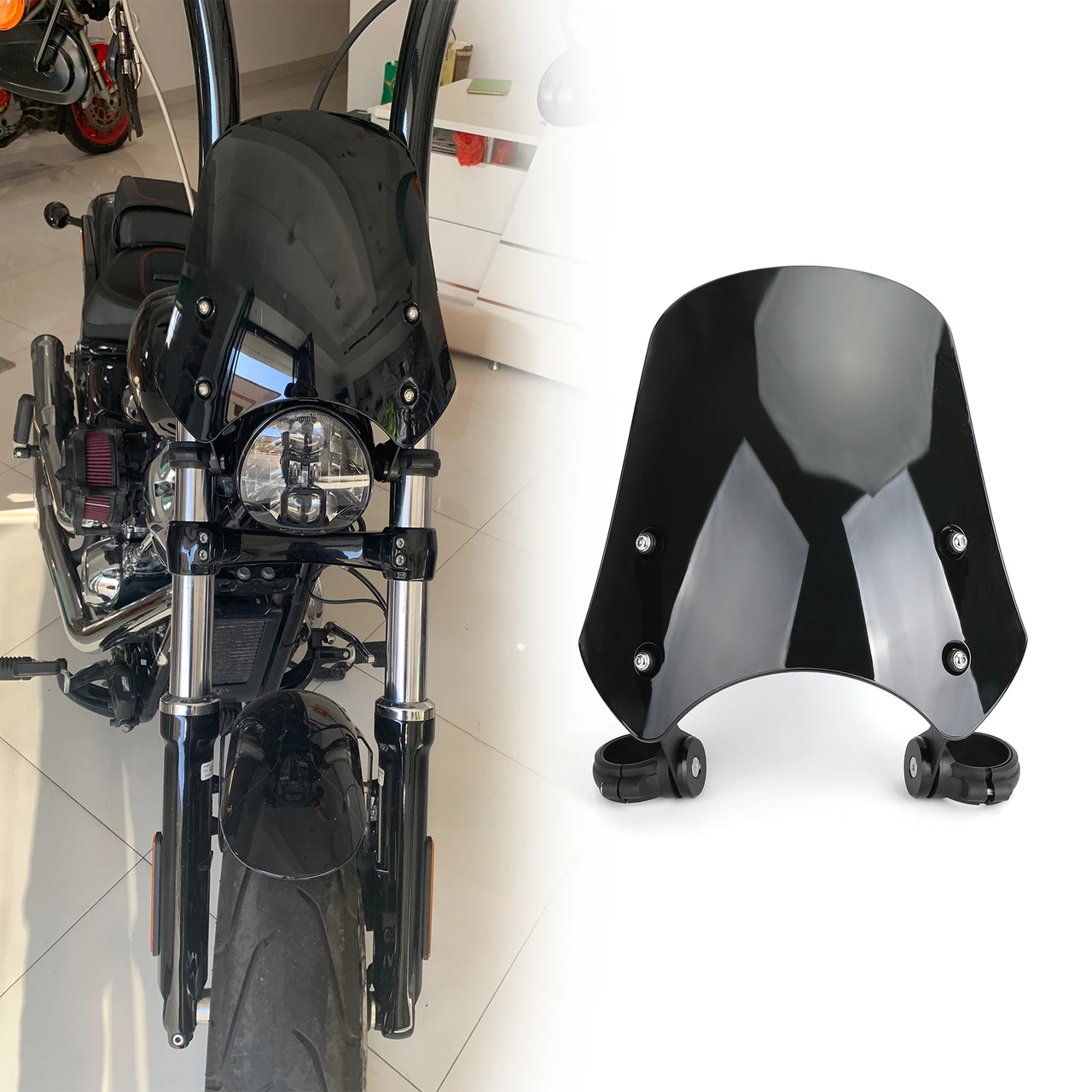 ABS Plastic Windscreen Windshield for FXST Softail 05-11 FXSTB 00-09 FXSTC 07-10  FXS Blackline 11-13 FXDB 06-19 FXDL 96-18 Black