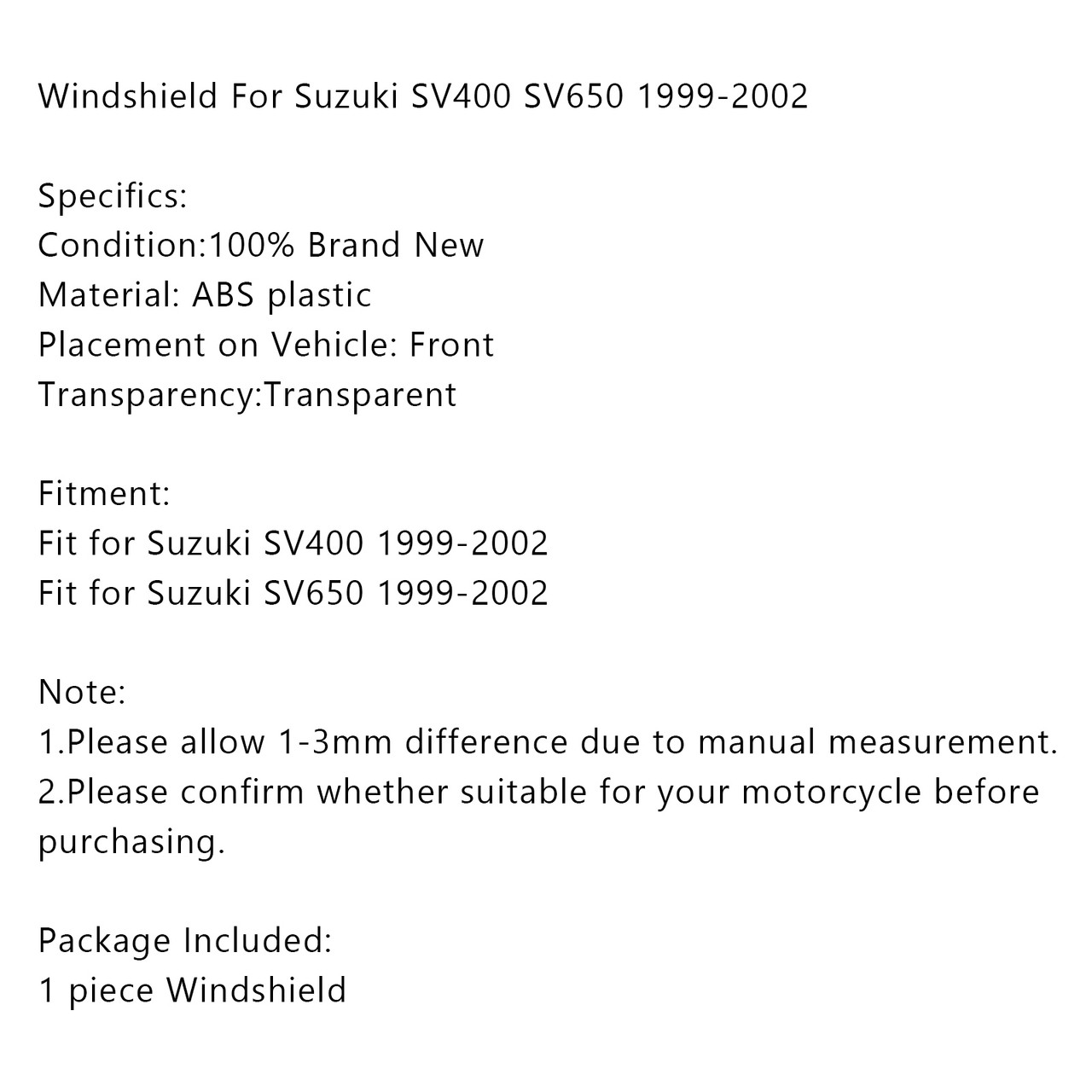 ABS Windshield Windscreen Wind Shield Protector For Suzuki SV400 SV650 99-02 Clear