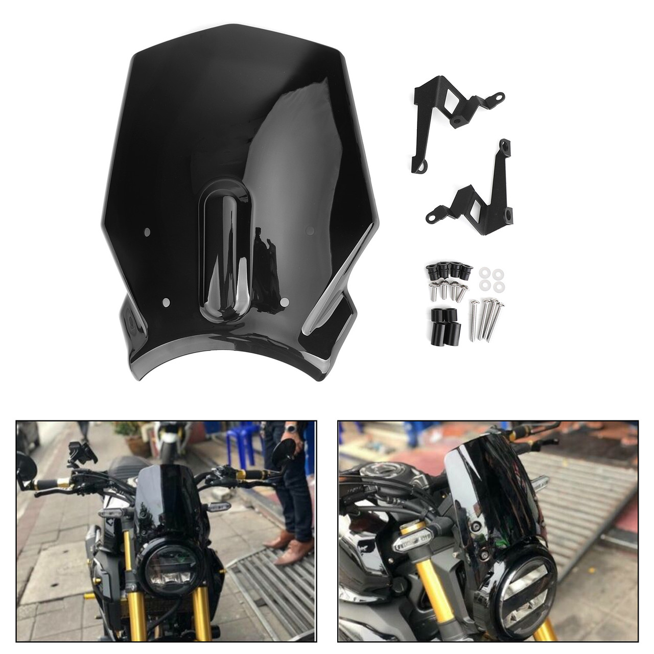 ABS Plastic Windshield Windscreen for Honda CB125R CB300R 2018-2019 Black