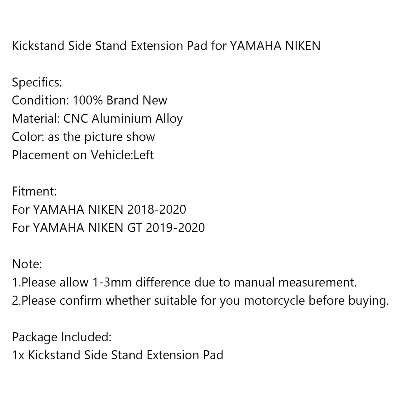 Kickstand Sidestand Enlarge Plate Pad for YAMAHA NIKEN /GT 2019-2020 TI