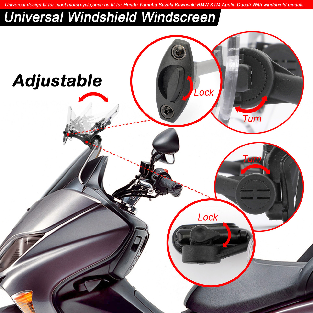 Universal 26CM Adjustable Clip On Windshield Extension Spoiler Wind Deflector WI