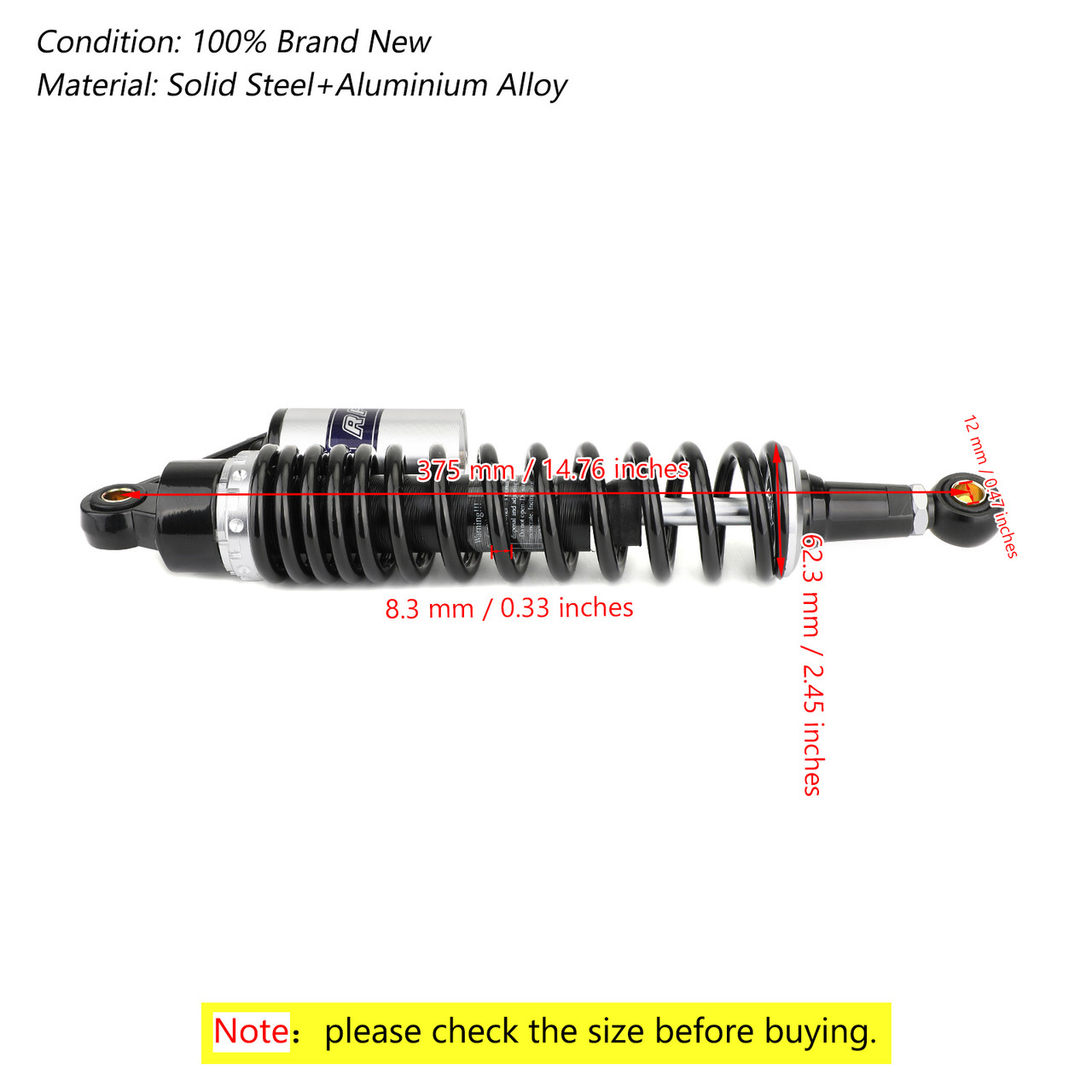 Universal 2PCS 375mm 14.75" Shock Absorbers Suspension For Honda Yamaha Polaris ATV Quad