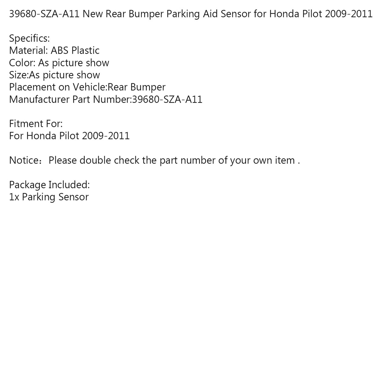 Rear Bumper Parking Aid Sensor 39680-SZA-A11 for Honda Pilot 2009-2011