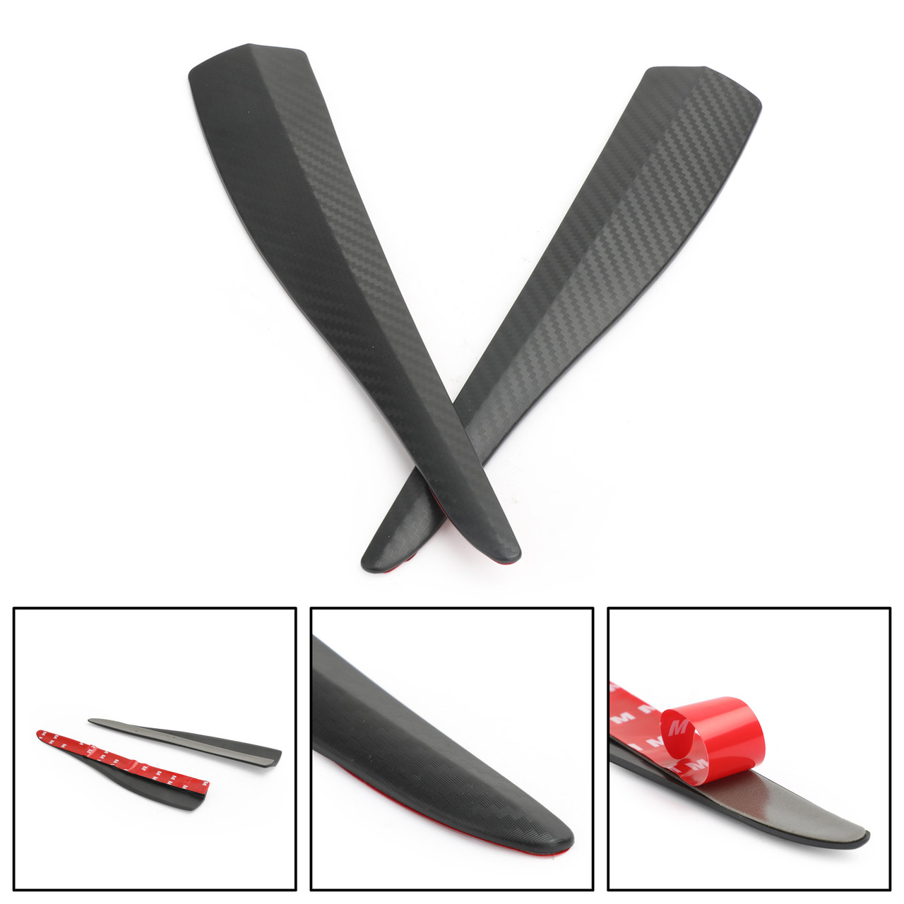 2pcs 28cm Rubber Front Rear Bumper Lip Anti-collision Strip Carbon Fiber