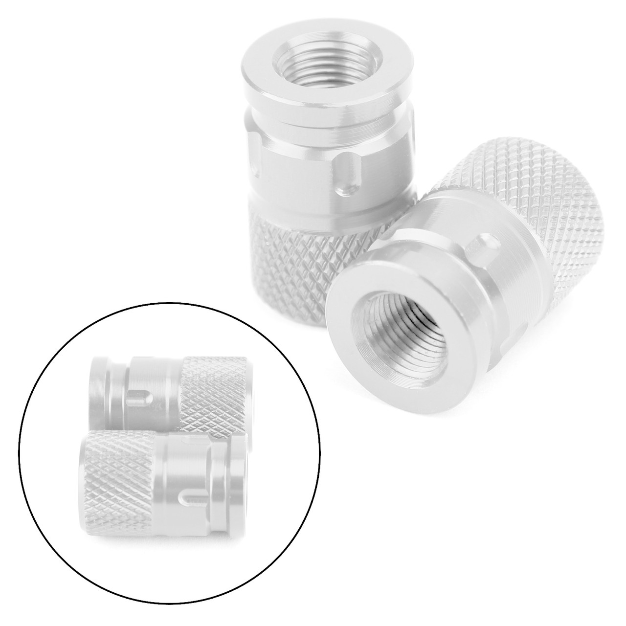 2pcs CNC Anti-Thief Tire Valve Stem Caps Silver