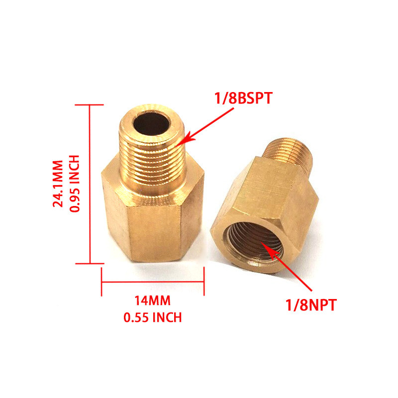 1/8 NPT Female To 1/8 BSPT Male Adapter Gauge Sensor Thread Oil Pressure Adapter Yellow