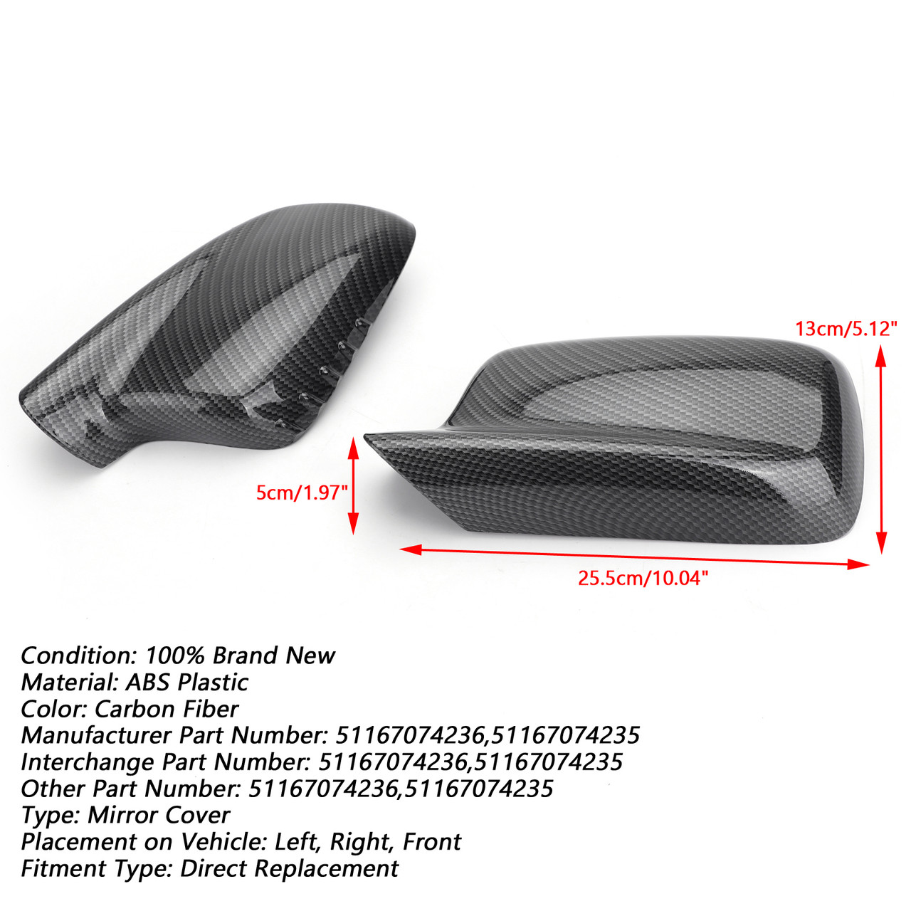 1Pair Mirror Cover Cap Fit For BMW 7-Series E65 E66 E67 01-08 3-Series E46 Coupe Cabrio 99-06 51167074235 Carbon