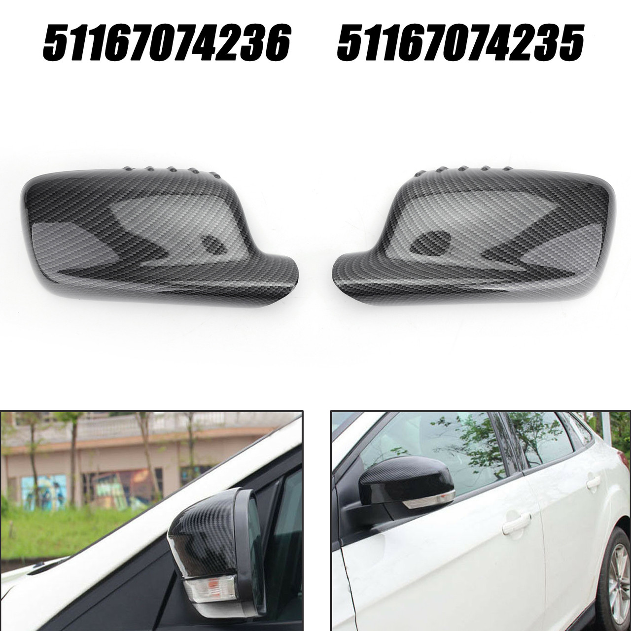 1Pair Mirror Cover Cap Fit For BMW 7-Series E65 E66 E67 01-08 3-Series E46 Coupe Cabrio 99-06 51167074235 Carbon