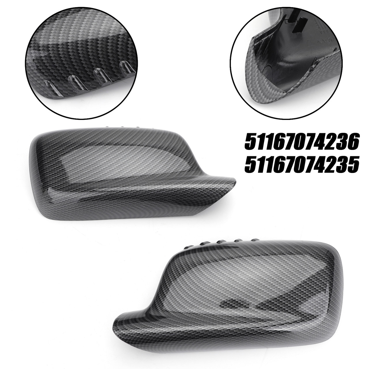 1Pair Mirror Cover Cap Fit For BMW 7-Series E65 E66 E67 01-08 3-Series E46 Coupe Cabrio 99-06 51167074235 Carbon