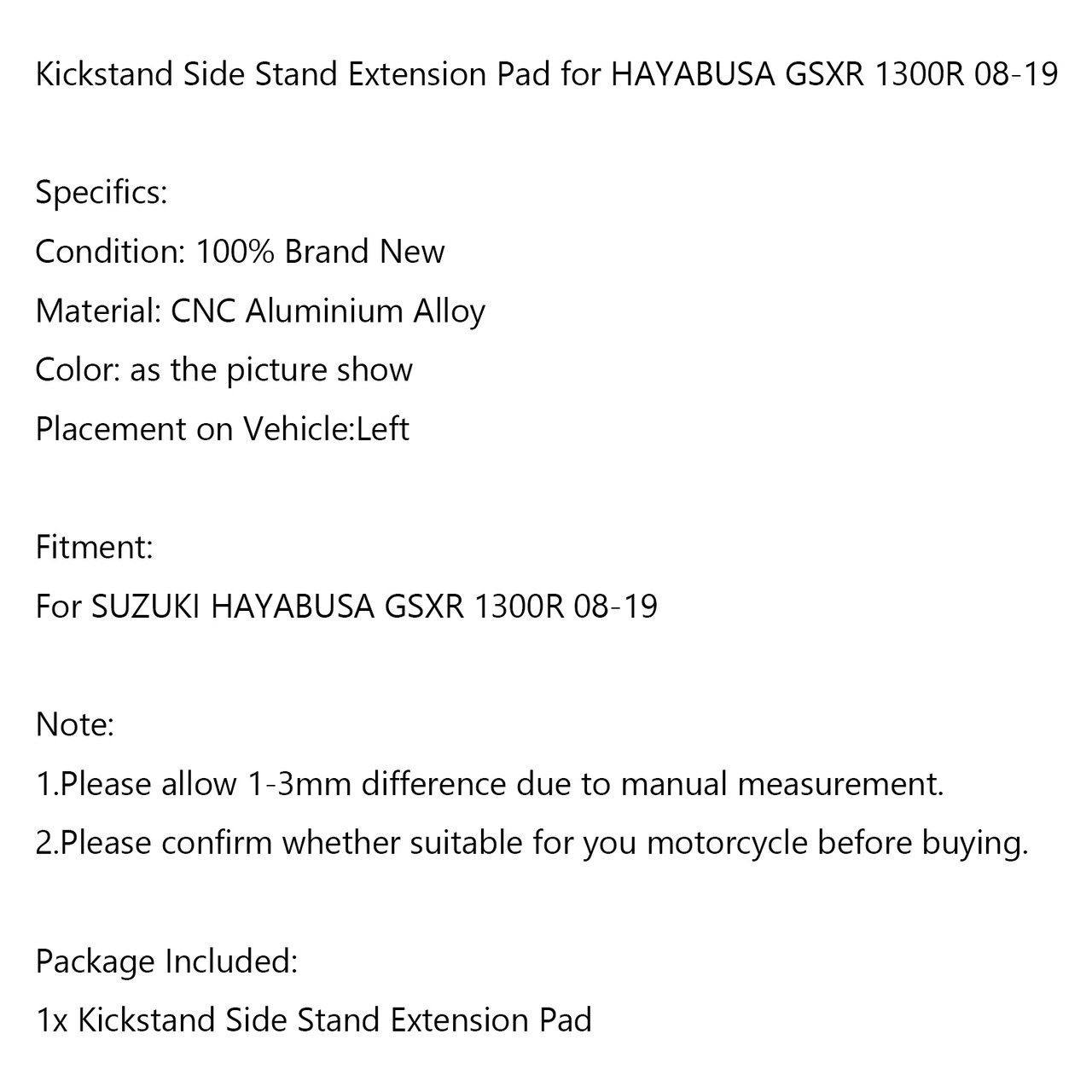 Kickstand Side Stand Extension Pad Fit For SUZUKI HAYABUSA GSXR 1300R 08-19, Red