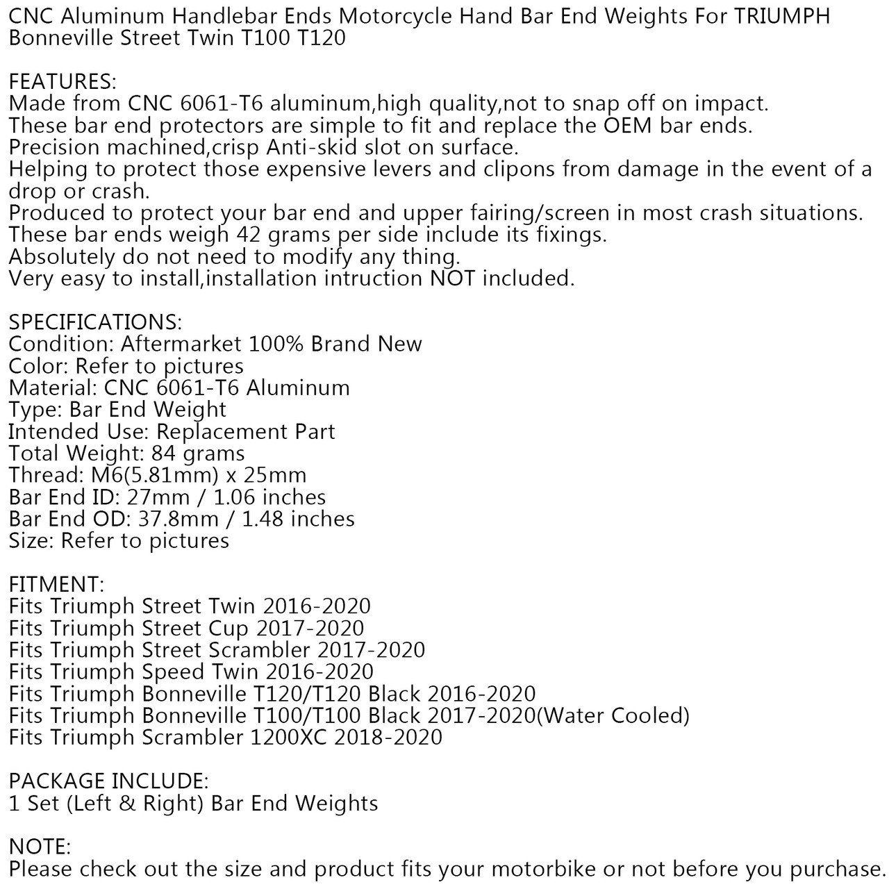 Handlebar Ends Motorcycle Hand Bar Fit For Triumph Street/Speed Twin Bonneville T120/T120 Black 16-20 Street Cup 17-20 Titanium