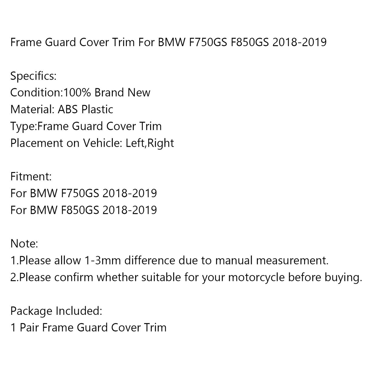 Frame Guard Cover Trim Fit For BMW F750GS F850GS 18-19 Black