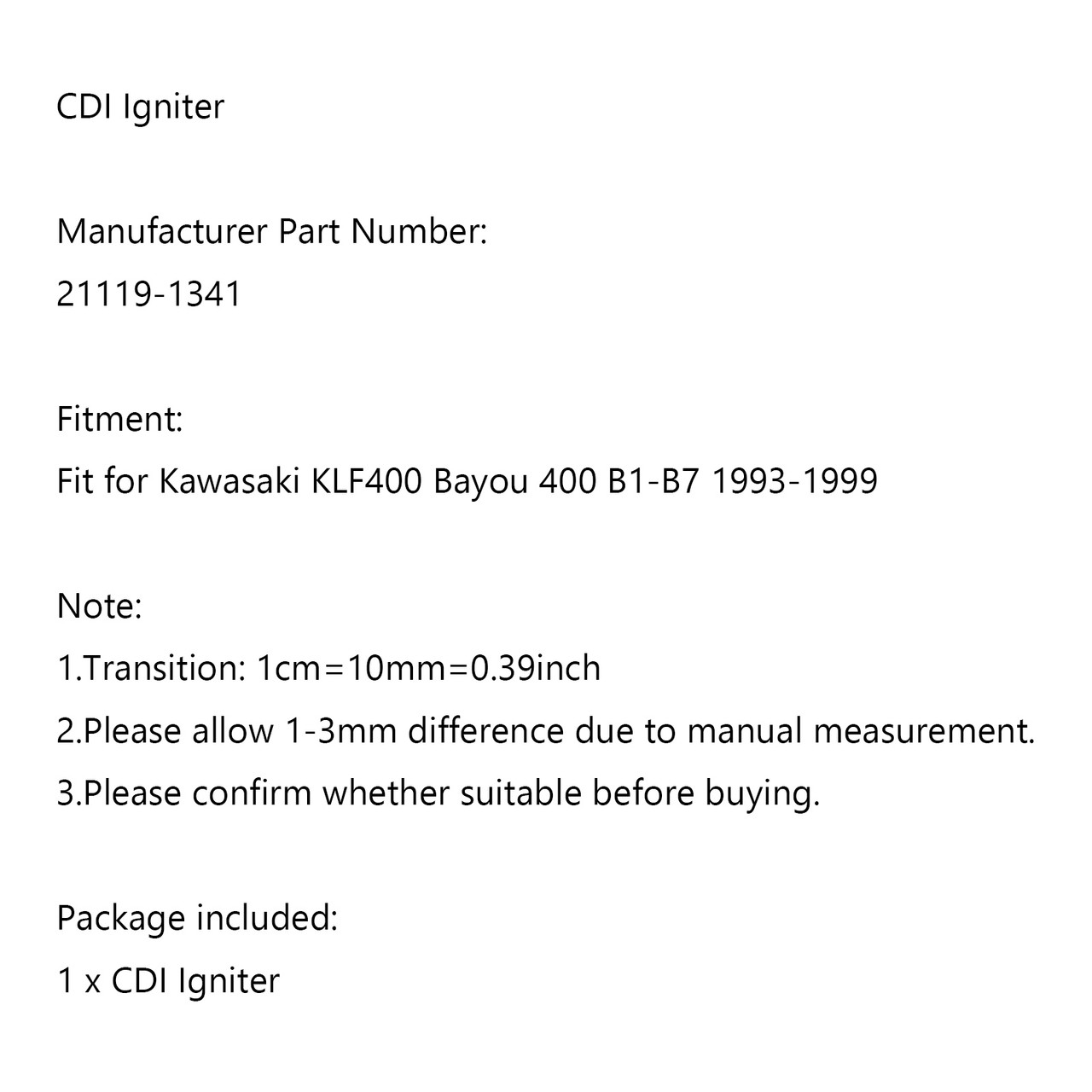 CDI Igniter Fit for Kawasaki KLF400 Bayou 400 B1-B7 93-99