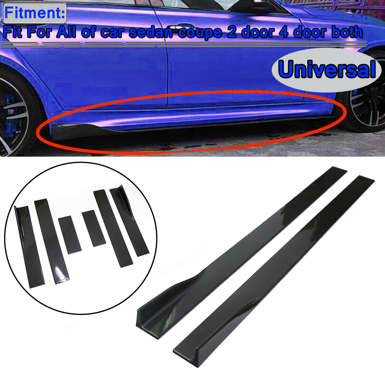 Pair of Side Skirts Extensions Splitters Carbon Fiber Fit for BMW F10/F11 520i 528i 535i 550i All Models 2m Carbon Fiber