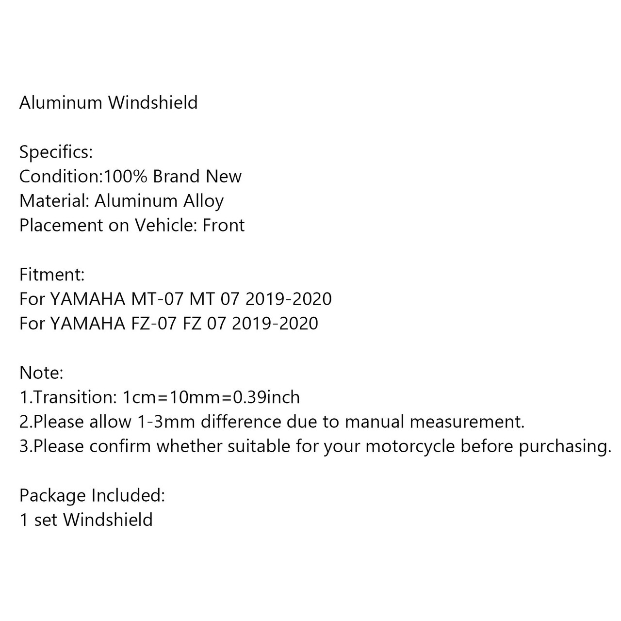 Aluminum Windshield Fit For YAMAHA MT-07 FZ-07 19-20 Blue