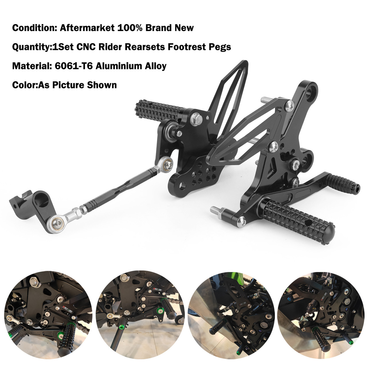 Adjustable CNC Rider Rear Set Rearsets Footrest Foot Rest Pegs Fit for Kawasaki Ninja EX250P EX400 18-20 Black