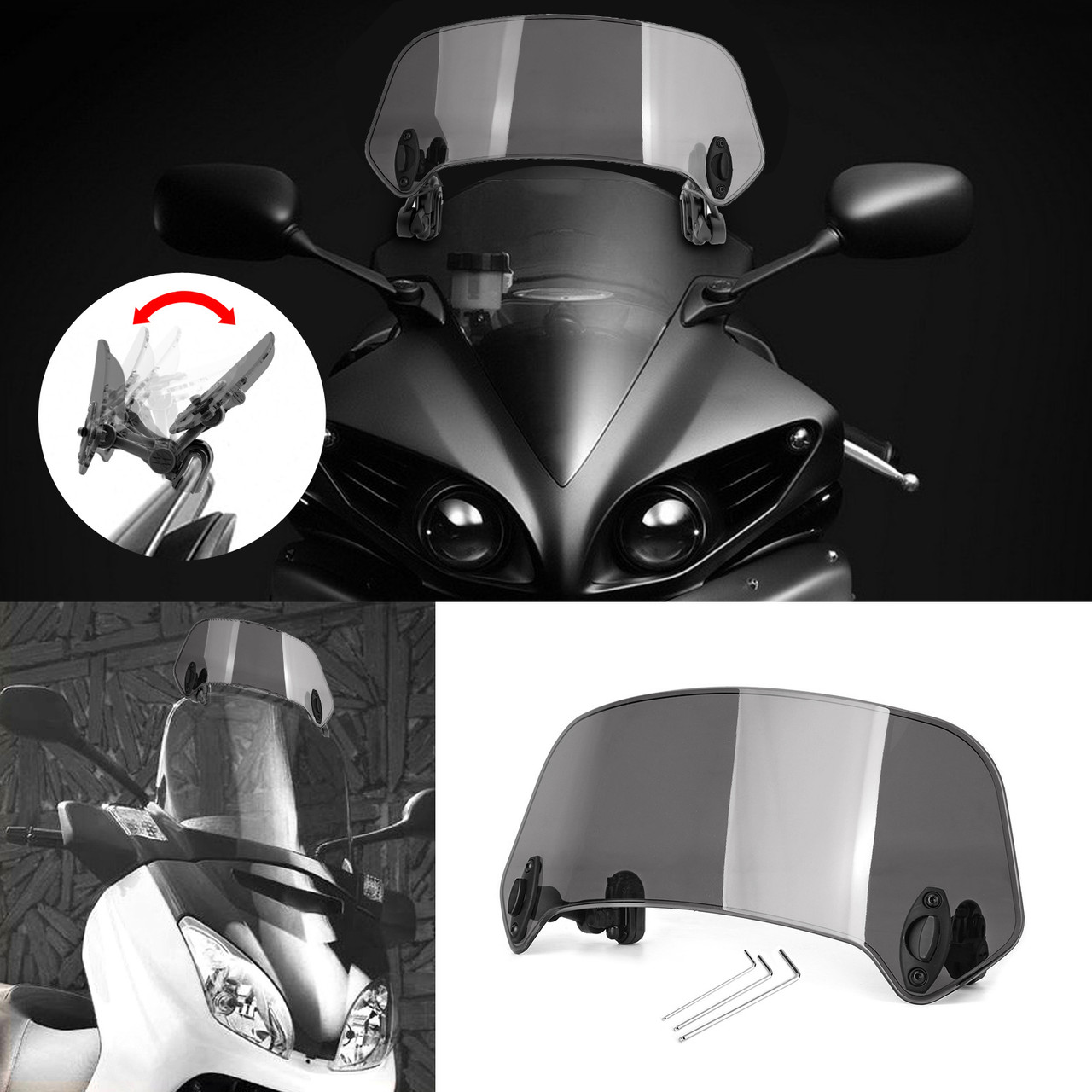 Universal Plastic Scooter Motorcycle Motorbike Front Windscreen Windshield Gray