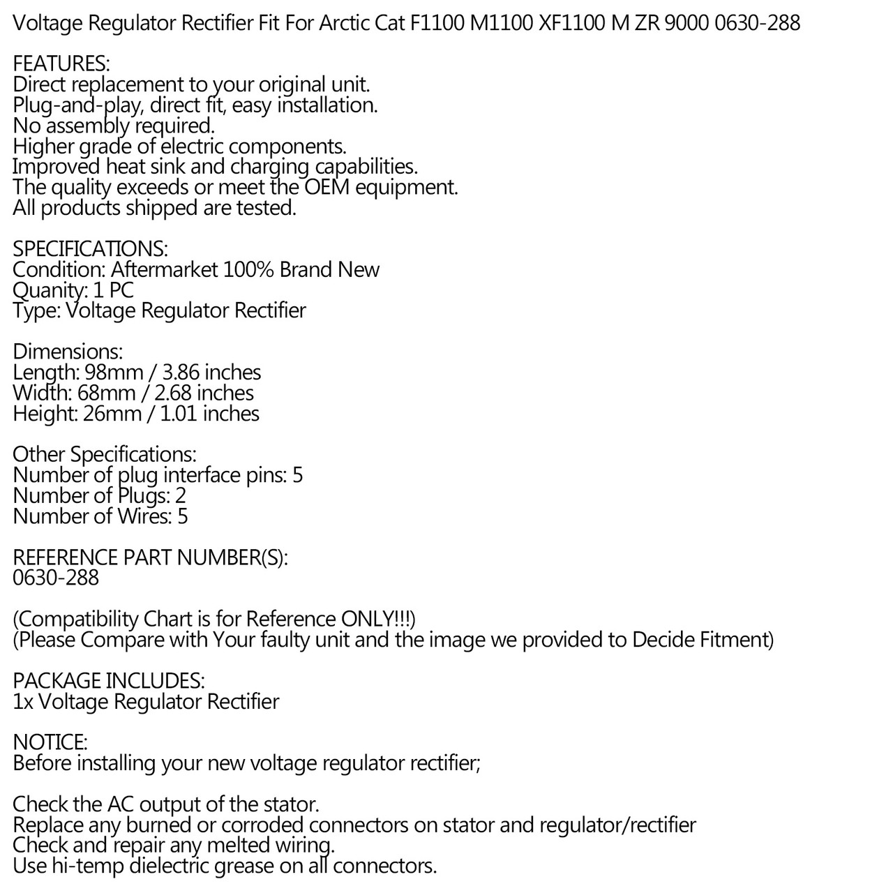 Voltage Regulator Rectifier Fit For Arctic Cat F1100 M1100 XF1100