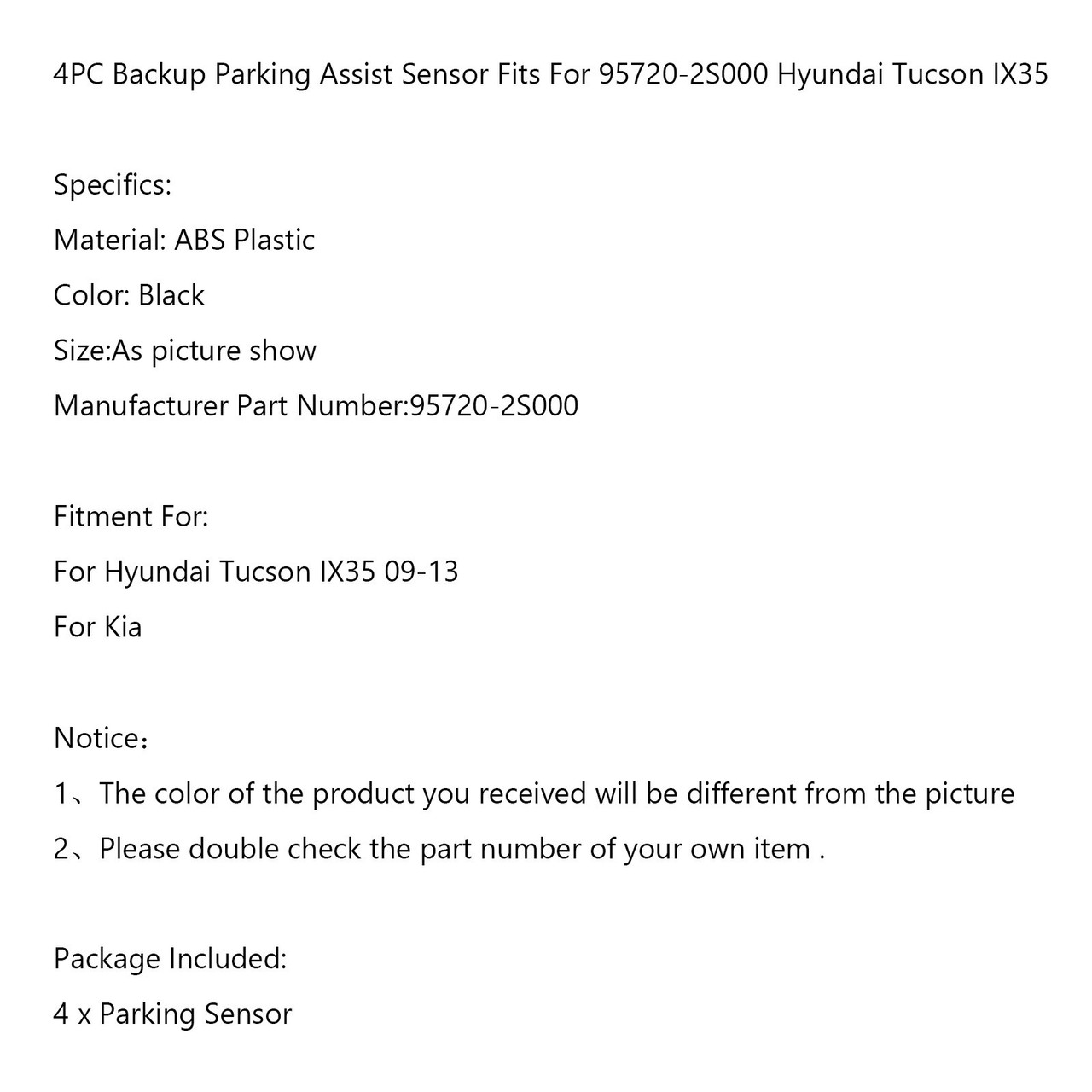 4PCS Backup Parking Assist Sensor Fits For Hyundai Tucson IX35 09-13