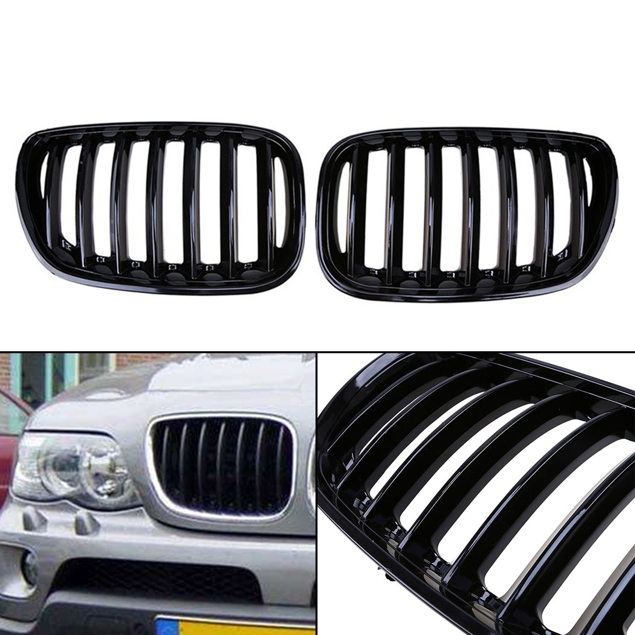 Front Kidney Grill Mesh Grille Fit BMW X5 E53 04-06 Gloss Black