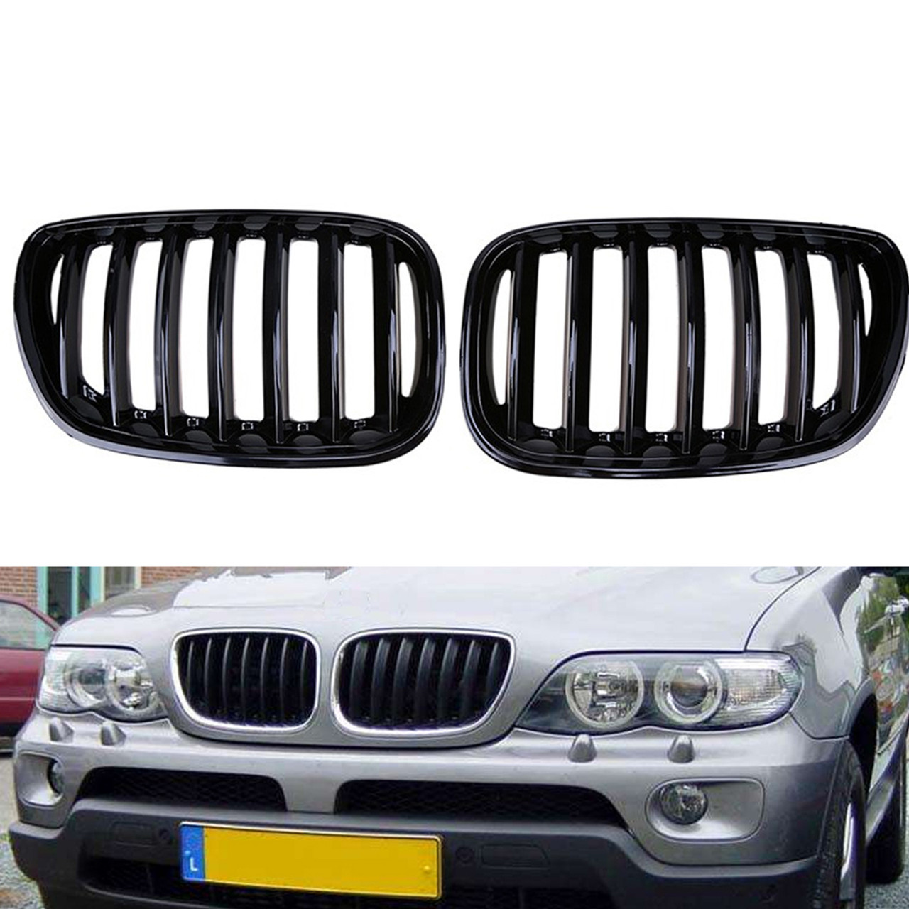 Front Kidney Grill Mesh Grille Fit BMW X5 E53 04-06 Gloss Black