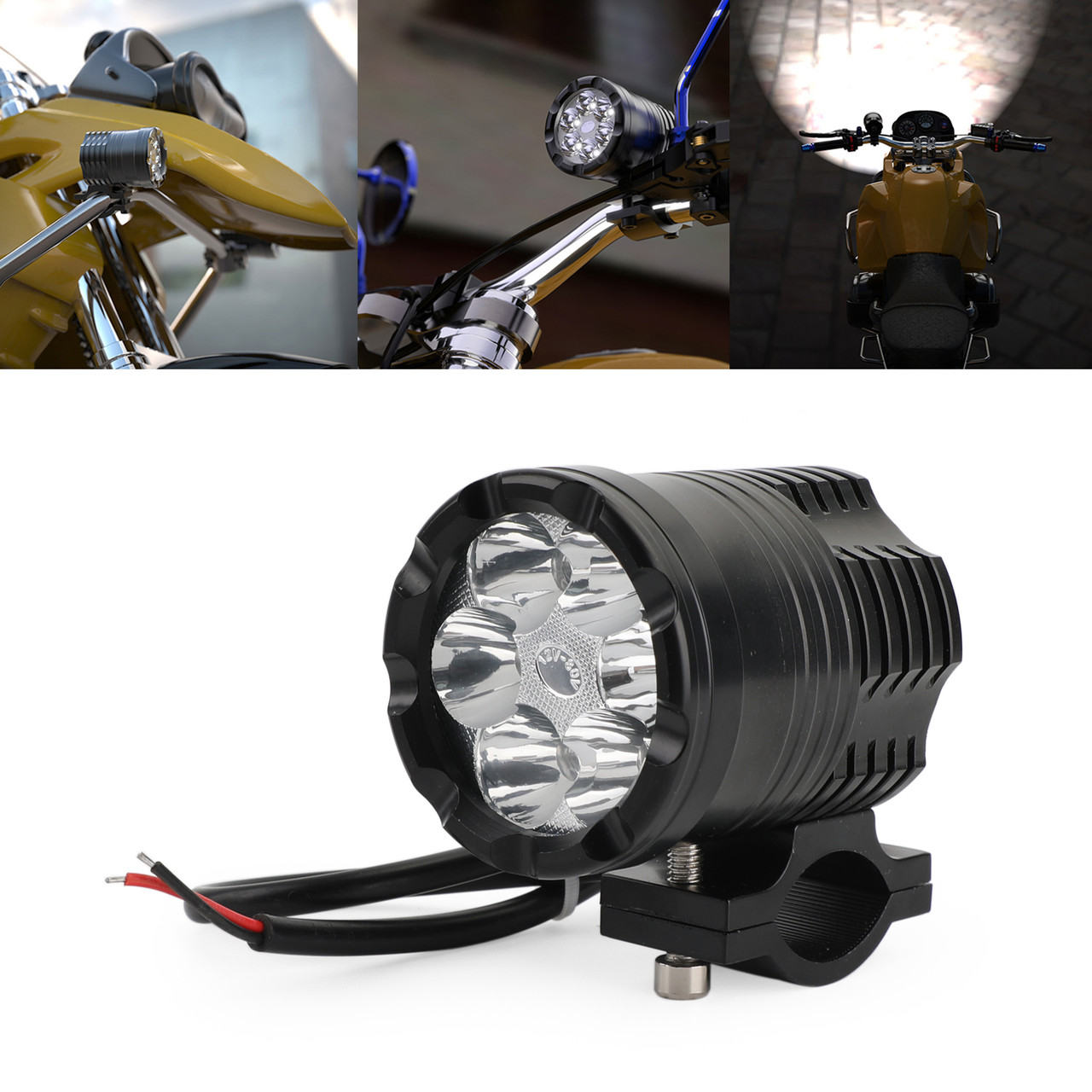 12V-80V DC 6 LED Electric Bicycle Bike Ultra bright Waterproof 1800LM Powerful Headlight Motorcycle Light Black