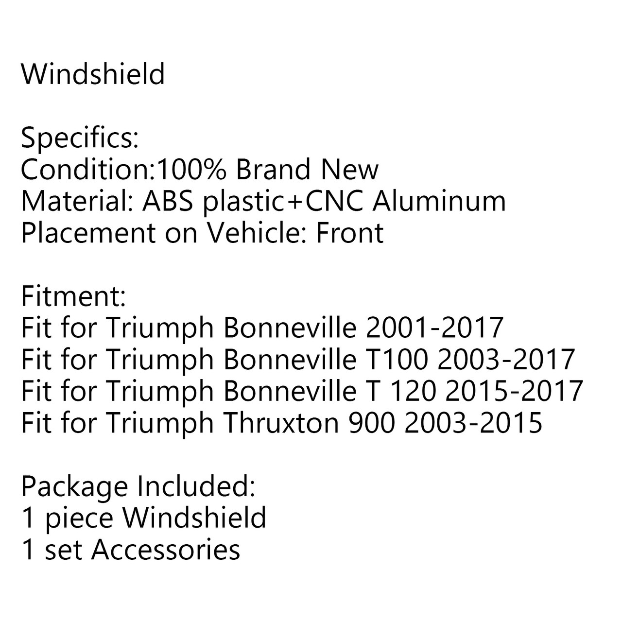 Windshield Fit for Triumph Bonneville 01-17 T100 03-17 Sliver