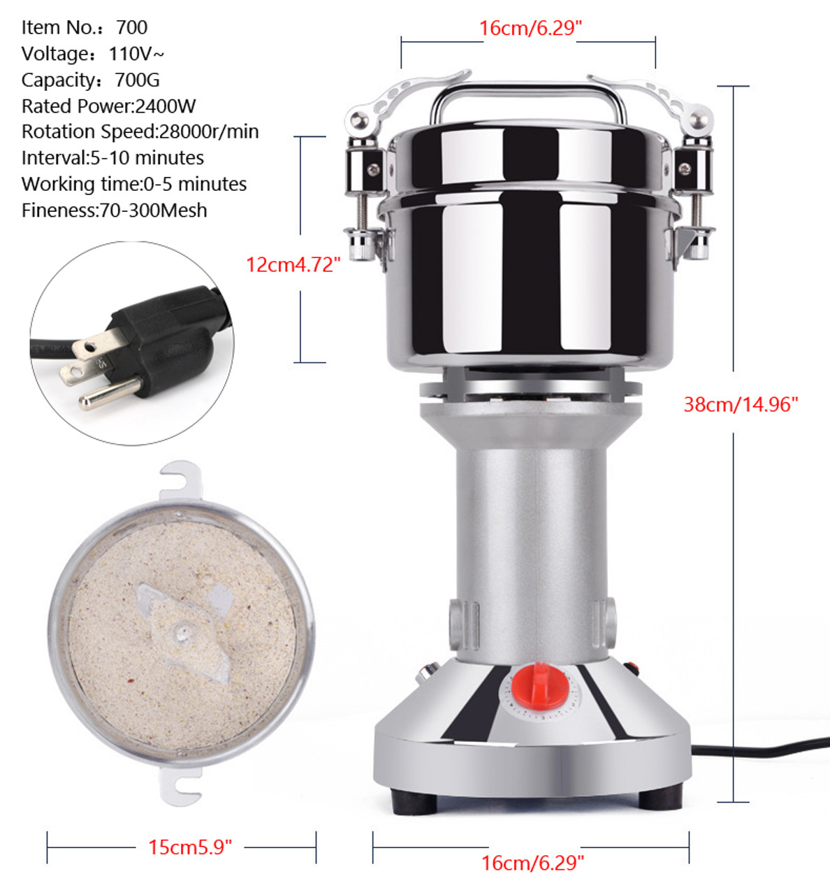 Electric Mill Cereal Machine 700g Herb Grain Mill Grinder-High Speed/Durable Life