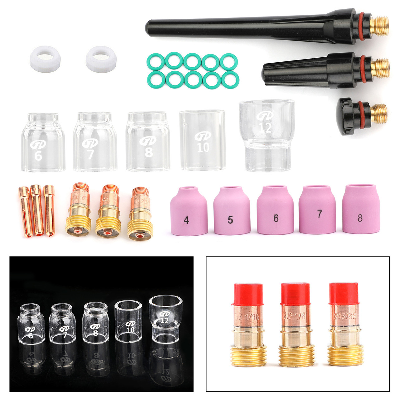 31Pcs TIG Welding Torch Accessories Stubby Gas Lens #12 Glass Cup Kit For WP-17 WP-18 WP-26