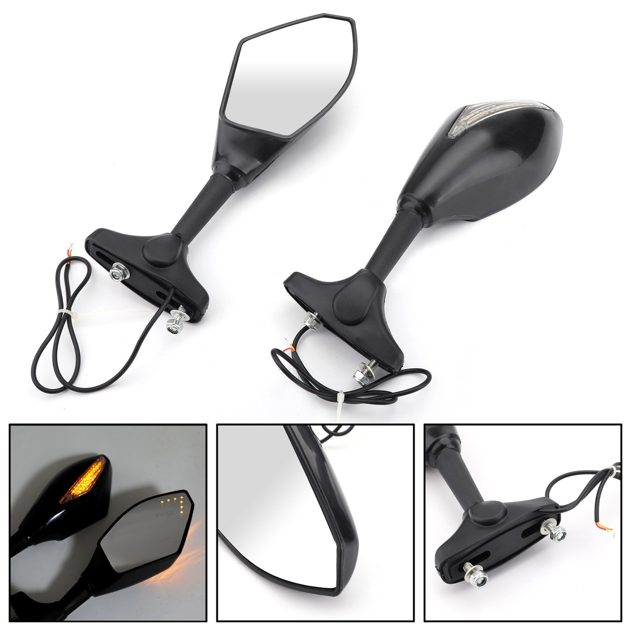 Black Rear View Side Mirrors With LED Turn Signals Fit For Honda CBR250R CBR600RR 11-13 CBR1000RR 04-10 CBR600F 87-90 Black
