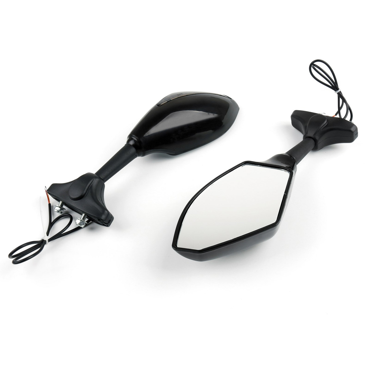 Black Rear View Side Mirrors With LED Turn Signals Fit For Kawasaki ZX-6R ZX636 ZX6RR 98-06 ZX10R 04-07 ZX750 ZX7 ZX-7R 99-02 Black