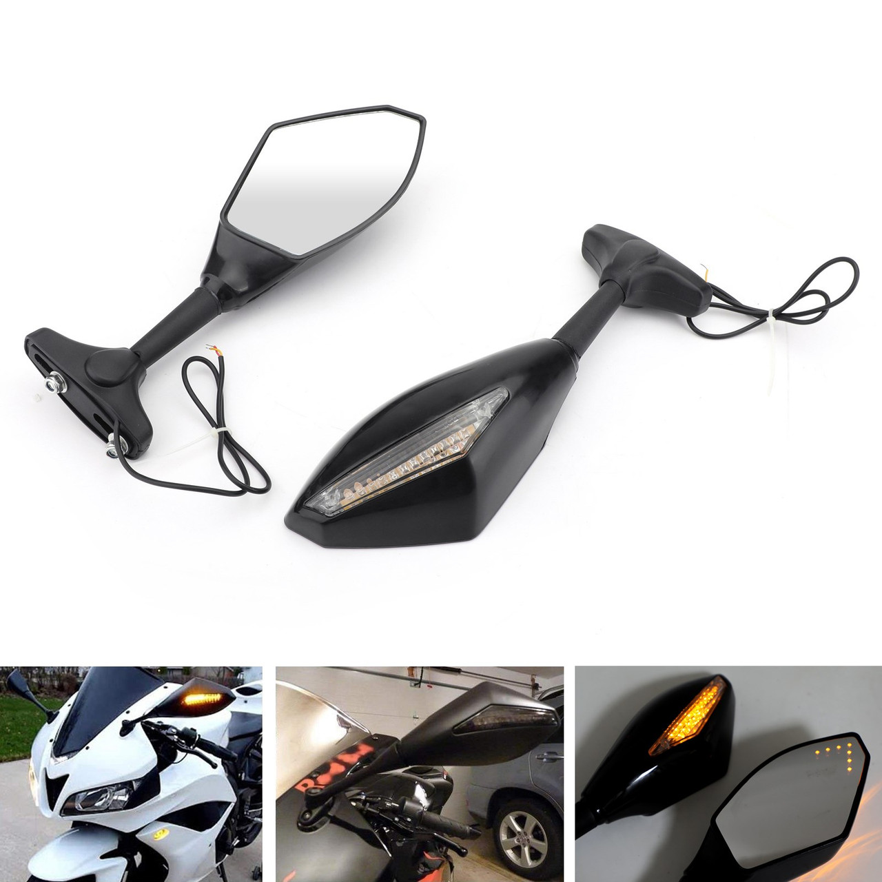 Black Rear View Side Mirrors With Turn Signals Fit For Ducati W