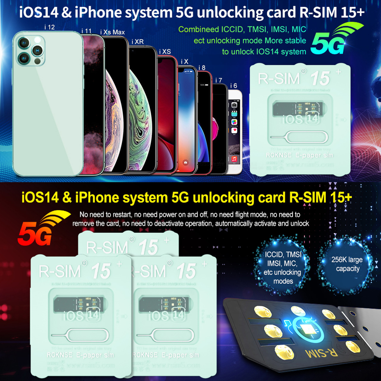 R-SIM15+ Nano Unlock RSIM Card Fit for iPhone 12 Pro 12 PRO MAX XS XR 8 IOS 14