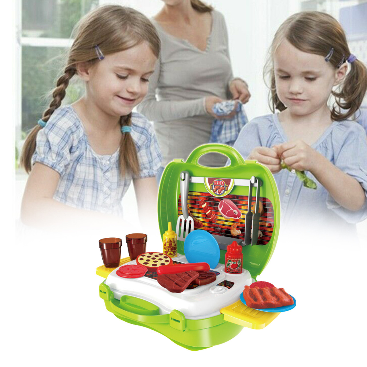 Kitchen Set Toys BBQ Grill For Kid Pretend Play Toddler Children Food Cooking 