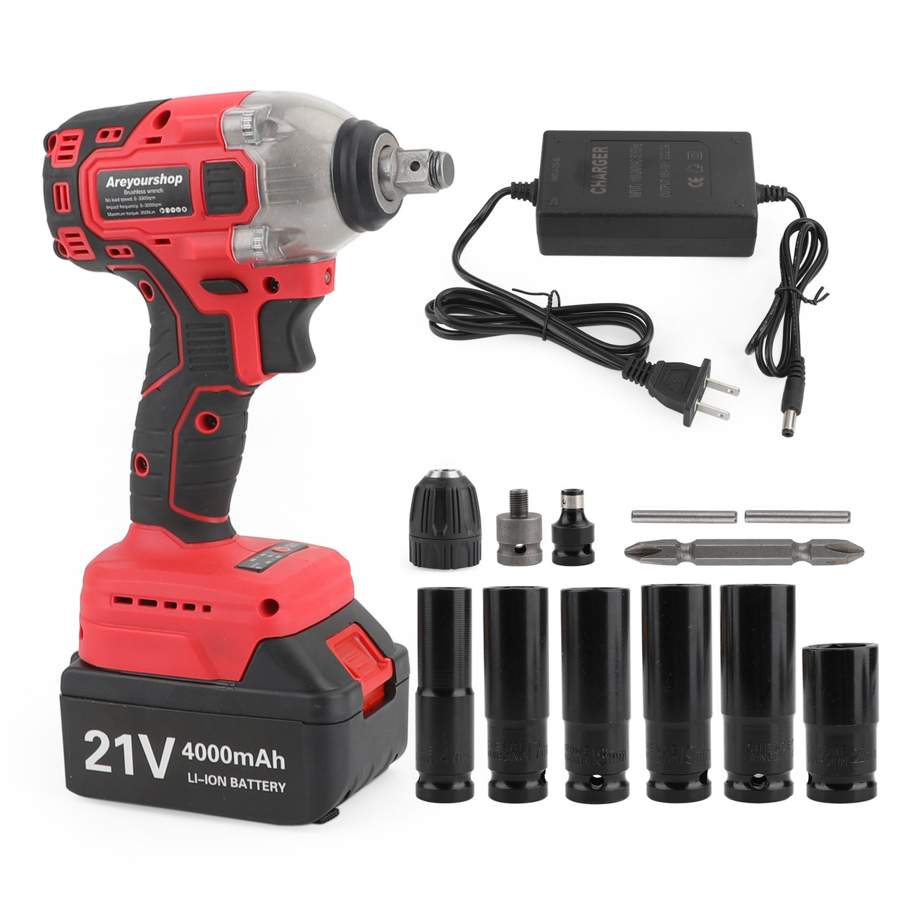 1/2" 21V Brushless Impact Wrench Torque Rattle Gun Electric Rachet W/Battery