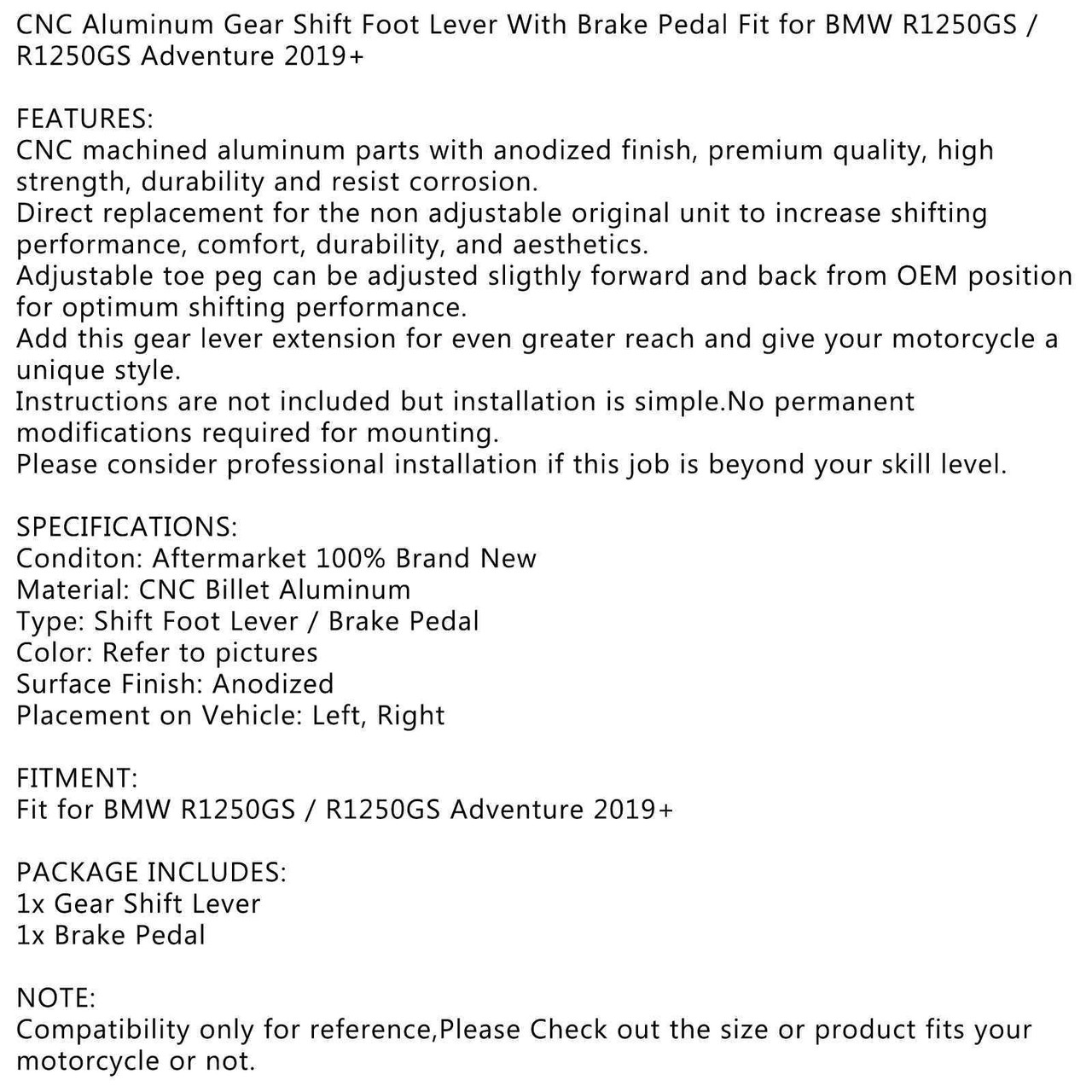 CNC Aluminum Gear Shift Foot Lever With Brake Pedal Fit For BMW R1250GS R1250GS Adventure 2019+ Titanium