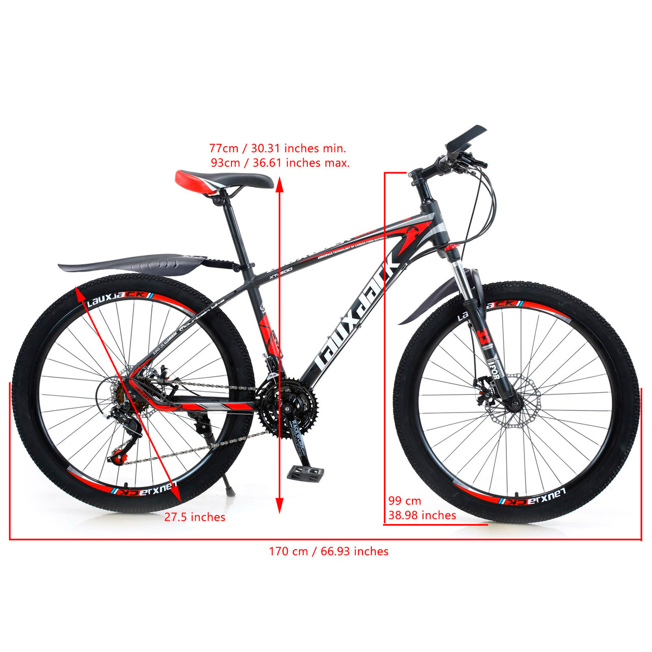 27.5 inches Wheels 21 Speed Unisex Adult Mountain Bike Bicycle MTB Black+Red