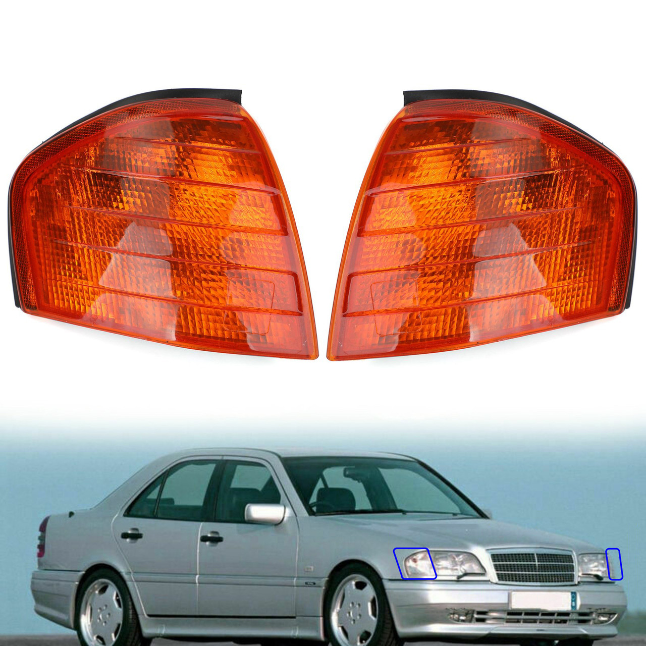 Pair Corner Lights Turn Signal Lamps Fits For Mercedes Benz C Class W202 1994-2000 Yellow