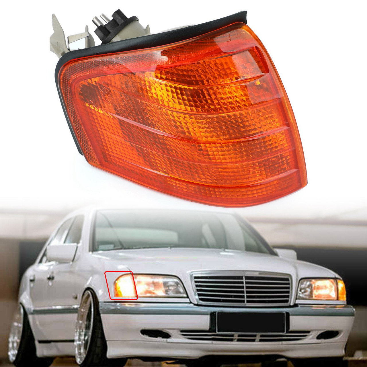 Pair Corner Lights Turn Signal Lamps Fits For Mercedes Benz C Class W202 1994-2000 Yellow