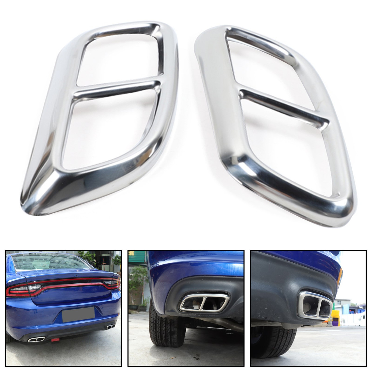 2PCS Stainless Rear Exhaust Tail Muffler Decor Cover Trim Fits For Charger 2015+ Silver