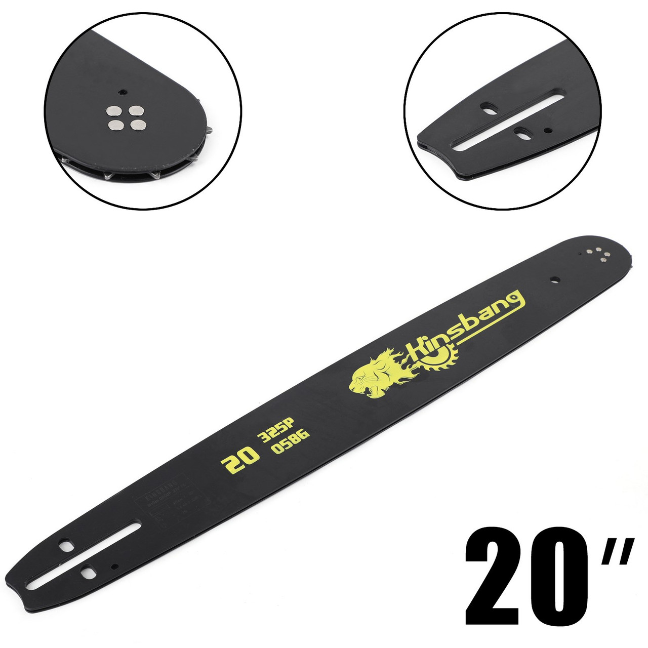 20" Chainsaw Guide Bar fits For 52CC 58CC 62CC 68CC 76 Drive Links 0.325" 0.058 gauge Black